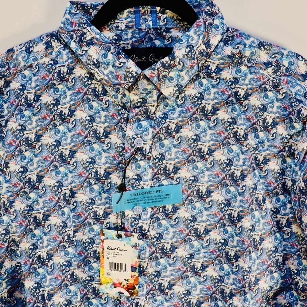 Robert Graham, Big Sur Wave, Linen Blend Shirt. Tailored Fit. Size XL NWT